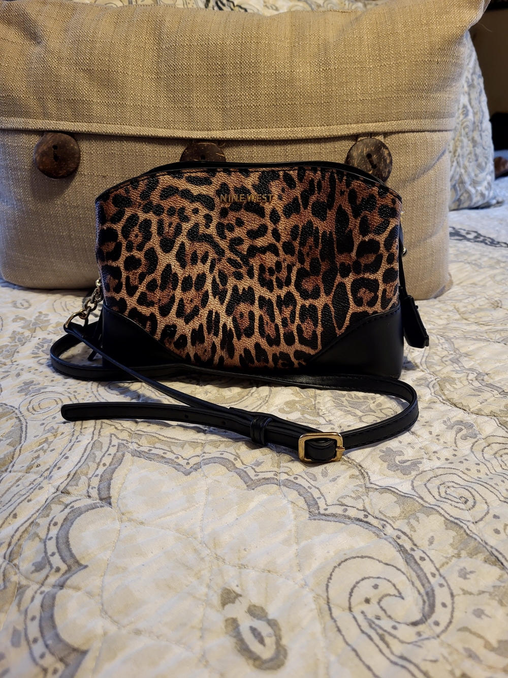 Nine West Leopard-Print Crossbody Bag in Brown and Black